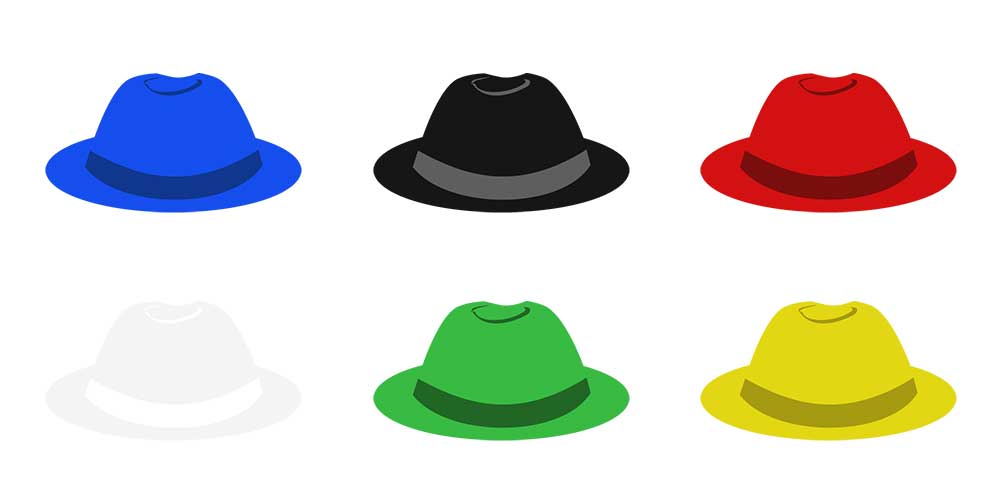 Sechs Denkhüte Methode - 6 Hüte in unterschiedlichen Farben